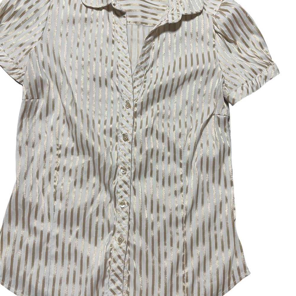 Zara Cream and Tan Striped Button Down Shirt, beige and gold
